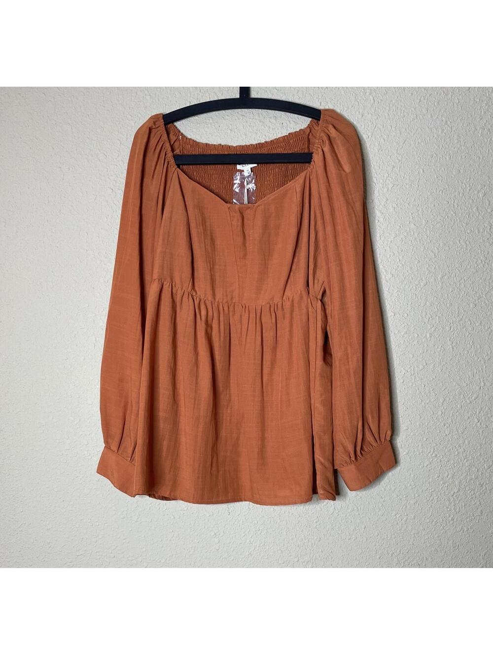 Ott Babydoll Tunic Top Boho Cottagecore Long Sleeve Size Plus XL 1X NEW
